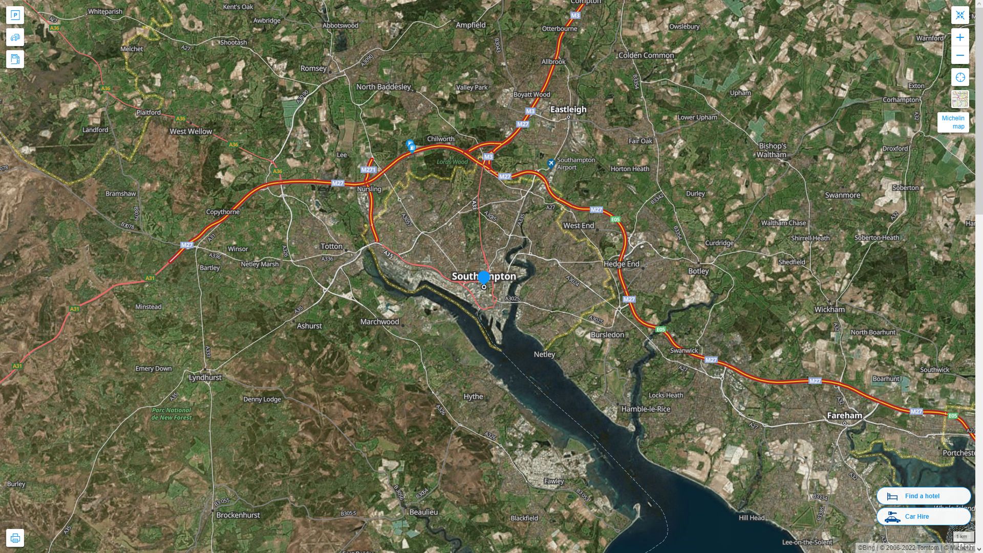 Southampton Royaume Uni Autoroute et carte routiere avec vue satellite